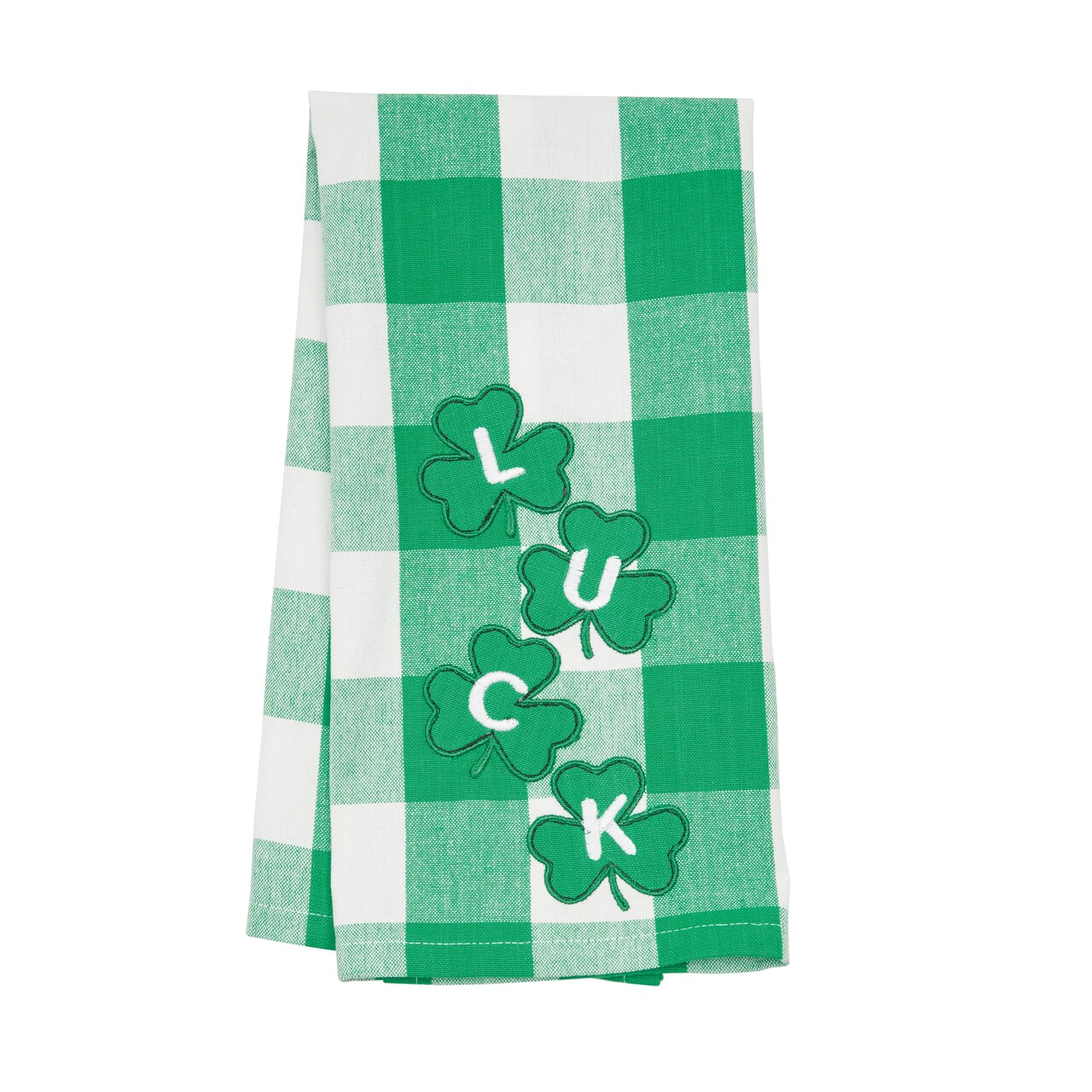St. Patrick's Day Four Clover "Luck" Plaid Check Cotton Kitchen Dishtowel